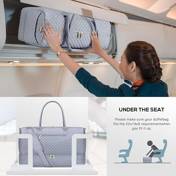 Travel Bag Weekender Bags for Women - Carry on Overnight Bag with Shoe Compartment Duffle Bag with Laptop Pocket Hospital Bag Grey