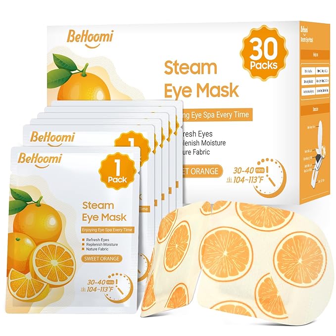 30Packs Steam Eye Mask, Heated Eye Mask Warm Compress for Eyes, Self Heating Disposable Steam Mask for Home Sleep, Spa, Travel Essentials & Relaxation Gifts, Stocking Stuffers (Sweet Orange)
