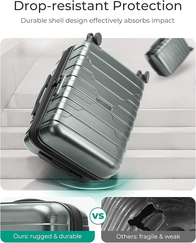 BAGSMART Carry On Luggage 22x14x9 Airline Approved with Spinner Wheels,Lightweight 20 Inch Luggage with TSA Lock,Expandable Hard Shell Carry On Suitcases for Men Women,Olive