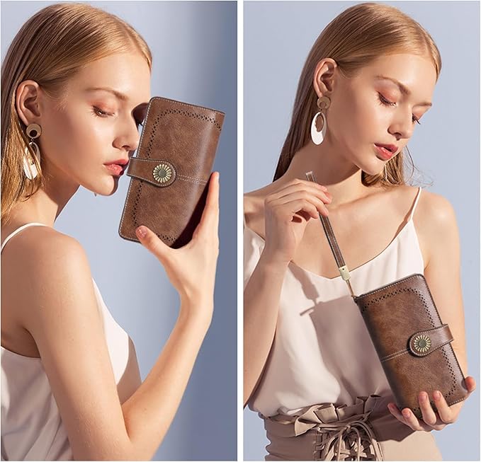 SENDEFN Wallets for Women Leather Credit Card Holder with RFID Blocking Large Capacity Wristlet | with RFID Blocking, Large Capacity, Wristlet, with RFID Blocking, Large Capacity, Wristlet