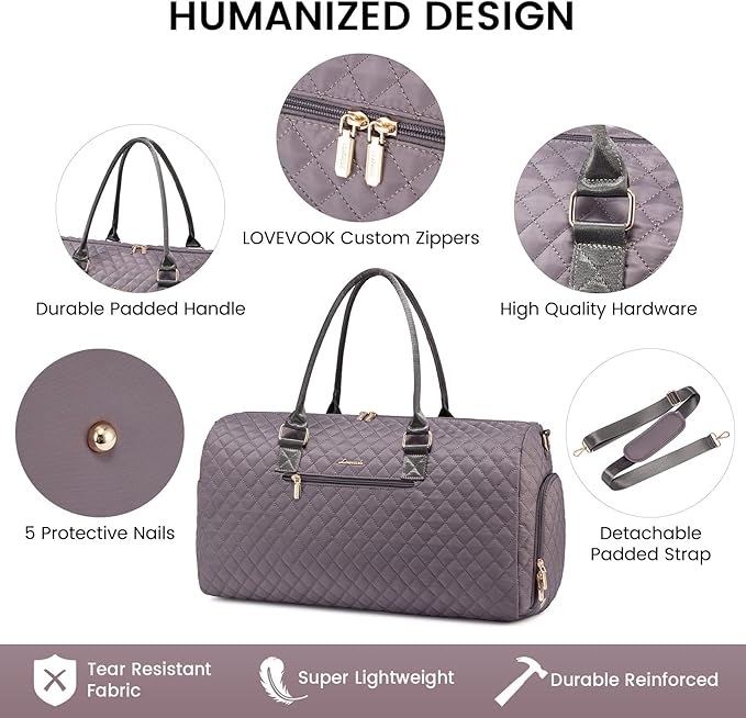 LOVEVOOK Travel Duffle Bag, Weekender Bag for Women with Toiletry Bag, Carry on Overnight Bag with Shoe Compartment, Gym Duffel Bag with Wet Pocket, Mommy Hospital Bags for Labor and Delivery