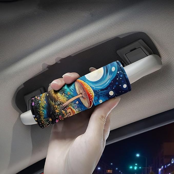 BIGCARJOB Mushroom Print Luggage Handle Cover Set of 2 Pcs Travel Accessories,Moon Mushroom Luggage ID Tags Door Handle Protection Sleeve Cover Identifier Travel Bag Wraps