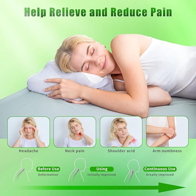 SAHEYER Cervical Neck Pillow, Memory Foam Pillow for Neck Pain Relief and Snoring, Ergonomic Pillow for Side Sleeper, 2 in 1 Orthopedic Pillow for Back and Stomach Sleeper, White