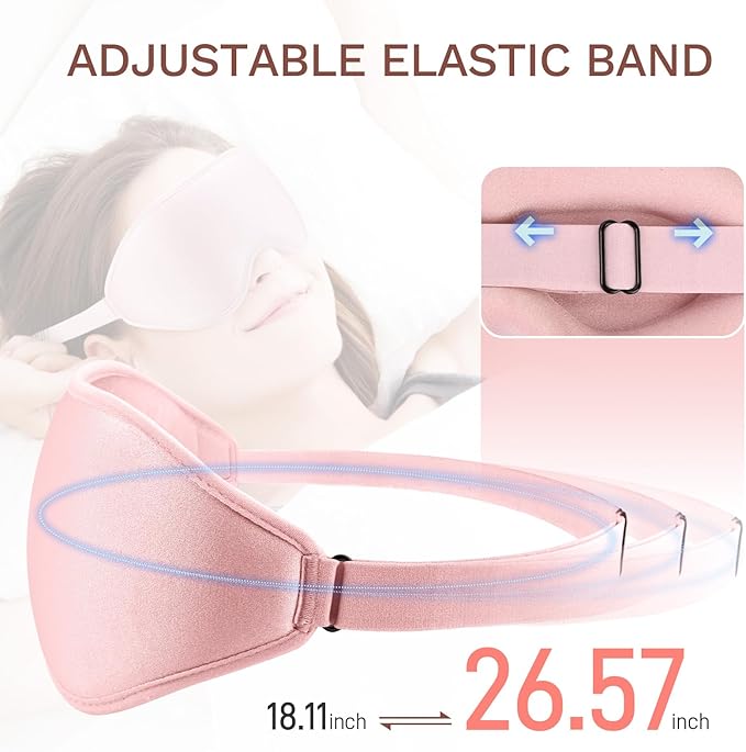 FlyCoco 99% Fully Block Out Light Eye Sleep Mask, 3D Deep Contoured Eyes Cover Zero Pressure, Long Lash Extension Eyes Mask with Adjustable Straps for Sleeping Travel Home Nap Rest Women Men (Pink)