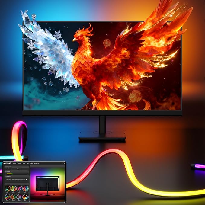 Soleil X6 LED Monitor Backlight for PC & Mac, Strip Light Sync to 24″-34″ Screens, Ambient Lighting for Games/Movies/Music, Dual USB Ports, Software Control (4-Sides for 27″ Monitors)