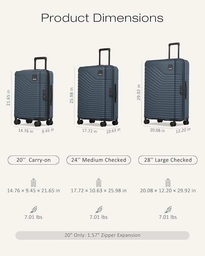Coolife Luggage Suitcases Hardside Lightweight: Durable PC Expandable Travel 3 Piece Set with Dual Spinner Wheels & TSA Lock, 20/24/28 (20" Expandable) (Navy, 3-Piece Set (20/24/28))