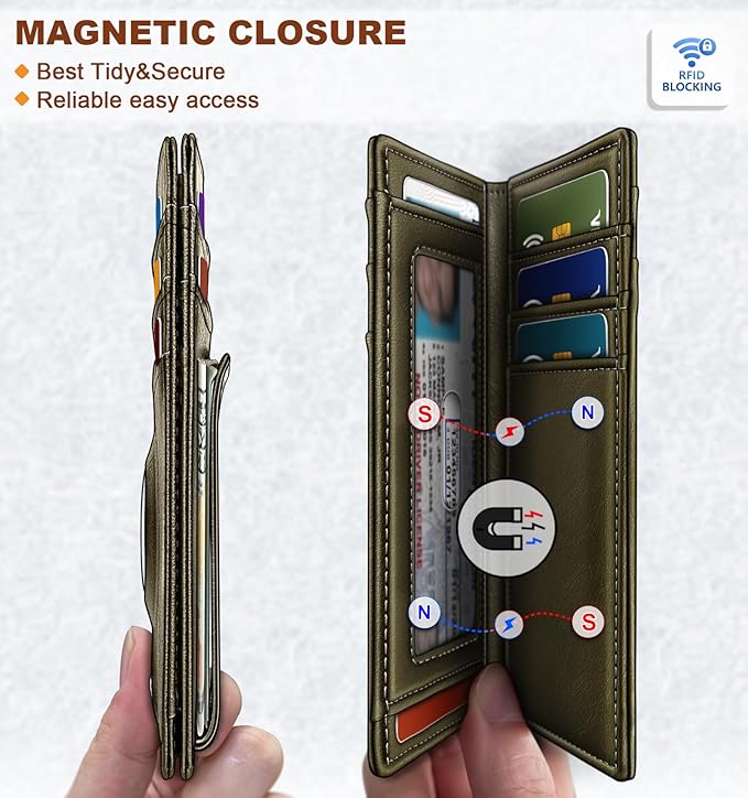 BULLIANT Men Airtag Wallet,Slim Wallet Money Clip Card Holder Magnetic Closure 12 Cards in Front Pocket RFID Blocking