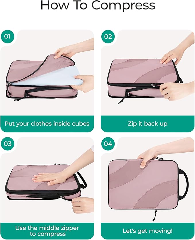 BAGSMART Compression Packing Cubes, 6 Set/4 Set/2 Set Travel Packing Cubes for Carry on Suitcases, Compression Suitcase Organizers Bag Set & Travel Cubes for Luggage, Lightweight Packing Organizers