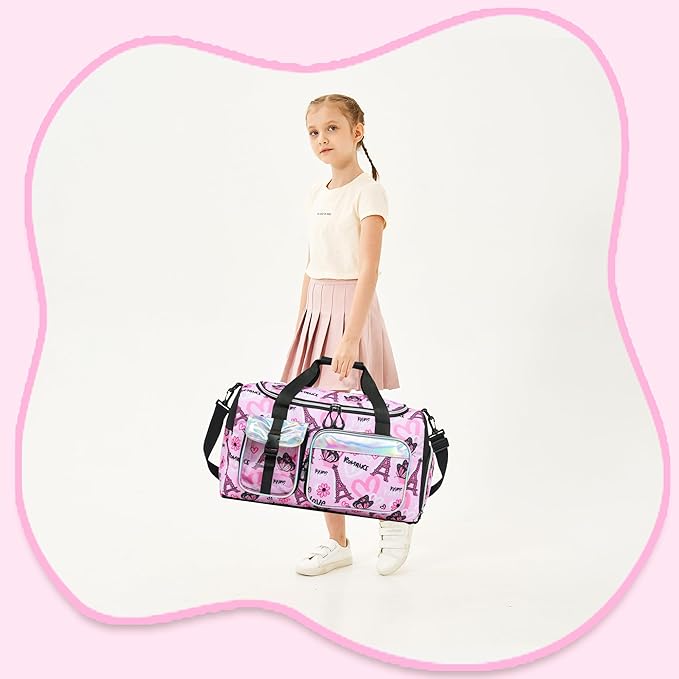 Kids Duffle Bag Girls Dance Bag Travel Overnight Sleepover Bags for Girls Gymnastics Sports Bags for Kids with Shoe Compartment