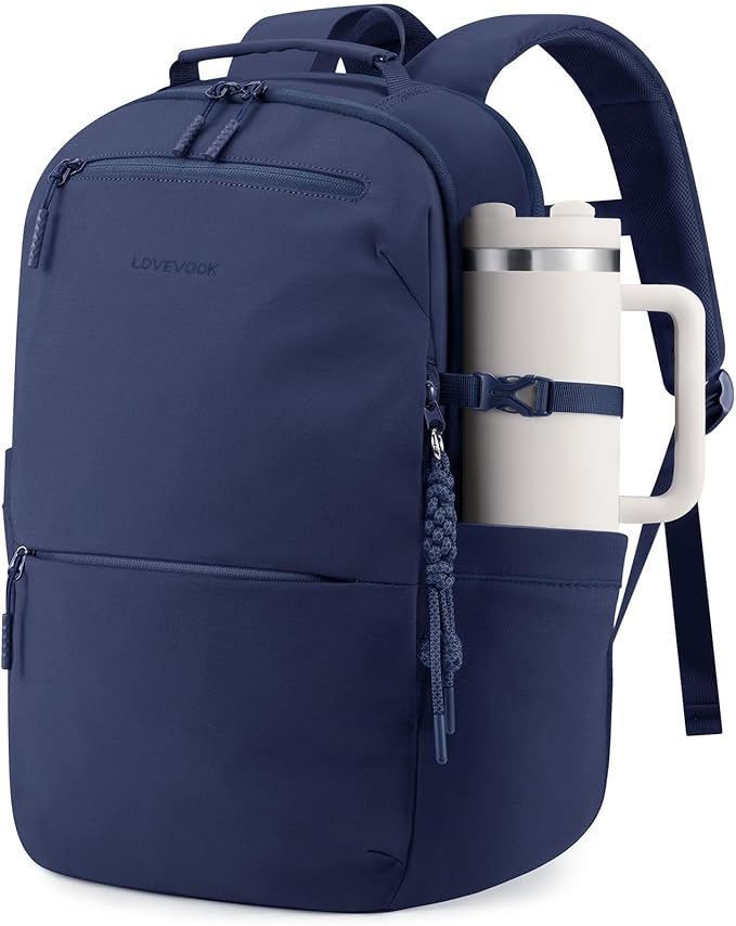 LOVEVOOK Laptop Backpack for Women Men with Giant Tumbler Holder - 15.6Inch Work Computer Travel Backpack with Laptop Compartment, Water Resistant, Cute Commuter College Teacher Nurse Purse Bag, Blue