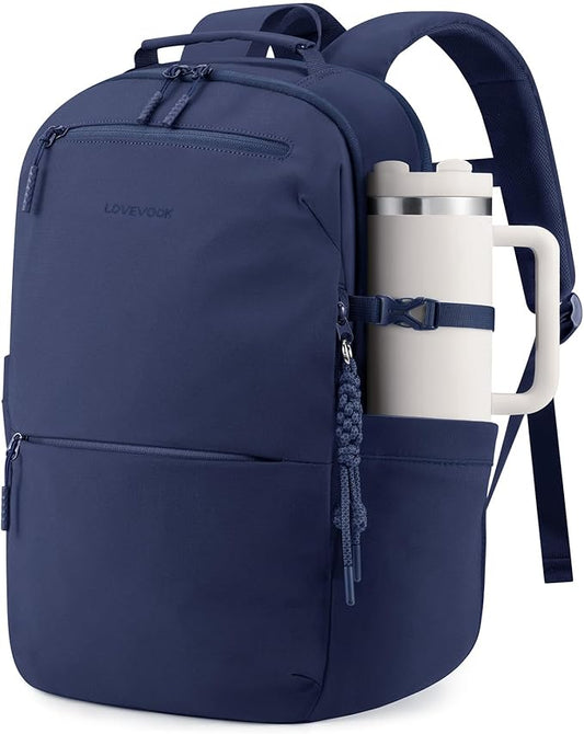 LOVEVOOK Laptop Backpack for Women Men with Giant Tumbler Holder - 15.6Inch Work Computer Travel Backpack with Laptop Compartment, Water Resistant, Cute Commuter College Teacher Nurse Purse Bag, Blue