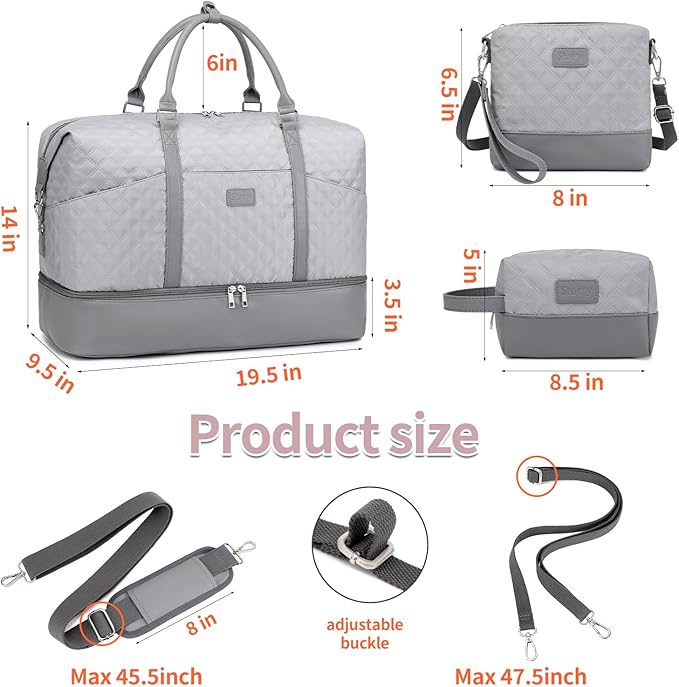 Weekender Bag, Large Travel Duffel Bag for Women, Carry on Overnight Bag with Shoe Compartment and Toiletry Bags