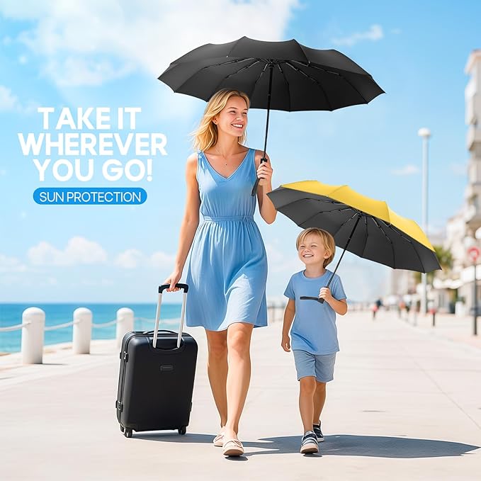 Travel Compact Umbrella, Folding Travel Umbrella for Rain and Shine Small, Windproof Automatic Open/Close, Portable Umbrellas