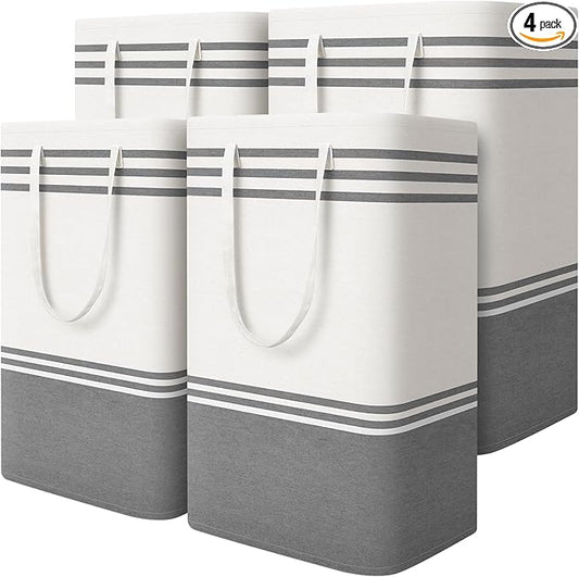 4 Pack Large Laundry Baskets, Laundry Hampers, Freestanding Waterproof Collapsible Clothes Bag with Extended & Reinforced Handles - Clothes Basket for Dorm, Bathroom, Home (75L)
