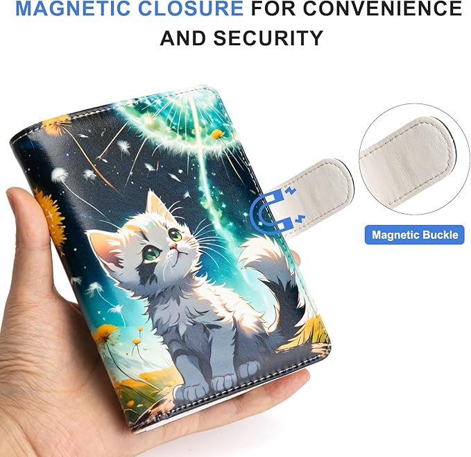 Passport Holder for Travel Essentials, RFID Blocking Passport Wallet Cover with Magnetic Closure, Passport Book Holders for Women and Men (Cute Cat)
