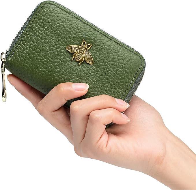 imeetu RFID Credit Card Holder, Small Leather Zipper Card Case Wallet for Women