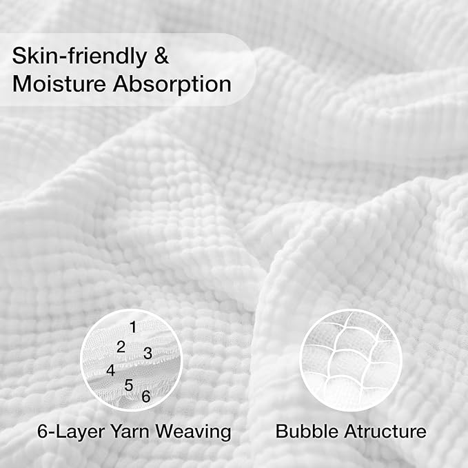 100% Cotton Twin XL Blankets for Bed 66" x 90", Cooling and Soft Muslin Throw Blanket, Soft Boho Coverlet Bedspread, Gauze Bedding for Adults All Season, White
