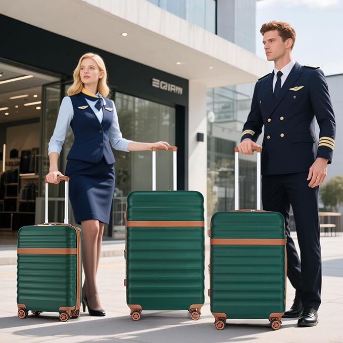 Kono Medium Sized Checked Luggage, 24 Inch Expandable with Spinner Wheels, TSA Lock, ABS + PC Lightweight Travel Suitcase with Larger Capacity and Lighter Weight, Green