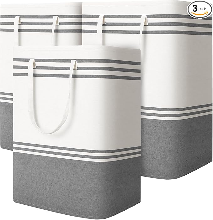 3 Pack Large Laundry Baskets, Laundry Hampers, Freestanding Waterproof Collapsible Clothes Bag with Extended & Reinforced Handles - Clothes Basket for Dorm, Bathroom, Home (125L)