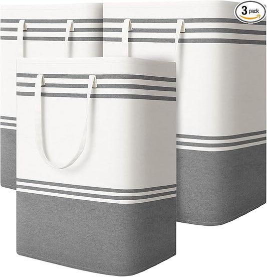 3 Pack Large Laundry Baskets, Laundry Hampers, Freestanding Waterproof Collapsible Clothes Bag with Extended & Reinforced Handles - Clothes Basket for Dorm, Bathroom, Home (125L)