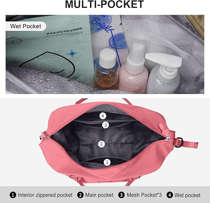 HYC00 Travel Duffel Bag,Carry-on Overnight Weekender Bags for Women,Sports Tote Gym Bag with Wet Pocket