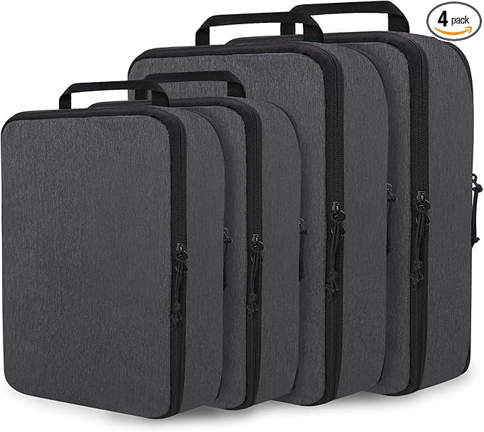 Compression Packing Cubes for Travel Essentials, 4 Set Expandable Travel Cubes for Packing Compression Bags Luggage Suitcase Organizer, Black