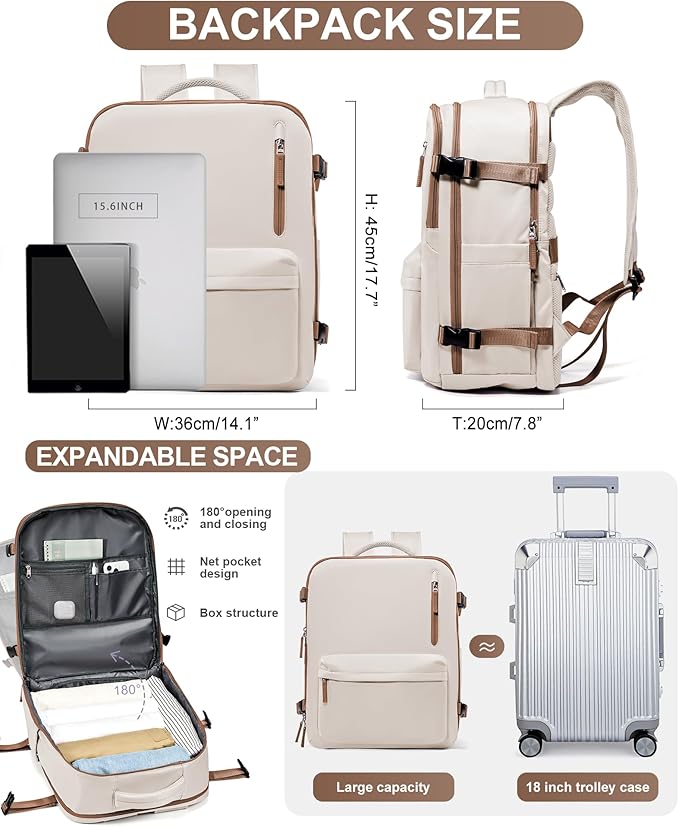 WONHOX Large Travel Backpack Carry on Flight Approved Laptop Work Business Backpack for Women Men Mochila de Viaje