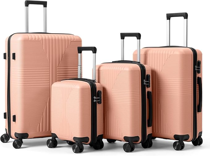 Karl home Luggage Sets 4 Piece, PP Hard Case Suitcase Set with Built-in Lock Spinner Wheels, Lightweight Durable Carry on Luggage for Business Travel - Light Pink (16/20/24/28")