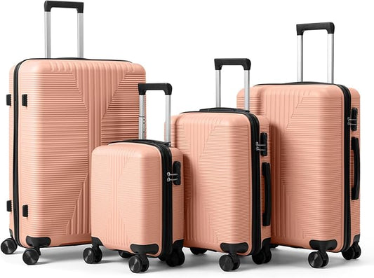 Karl home Luggage Sets 4 Piece, PP Hard Case Suitcase Set with Built-in Lock Spinner Wheels, Lightweight Durable Carry on Luggage for Business Travel - Light Pink (16/20/24/28")