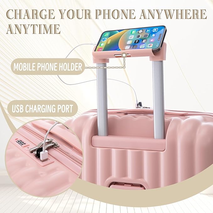 Luggage Set,3 Piece Suitcase with Spinner Wheels, Suitcase with Lock Cup Holder Phone Holder,Carry On Luggage Easy Travel for Men and Women,Pink