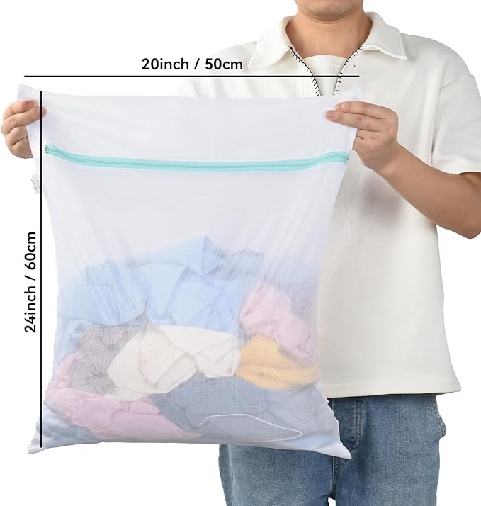 OTraki Mesh Laundry Bag for Delicates 20x24 inch Mesh Wash Bag for Washing Machine Zippered Net Laundry Bag for Bra Underwear College Dorm Home Don't Drying, Melting 140-176℉ White