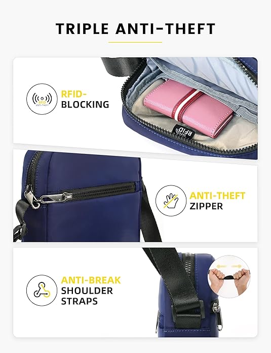 HALOVIE Small RFID Anti Theft Crossbody Bag Lightweight Sling Cross Body Bag Purse for Women Men for Travel Daily