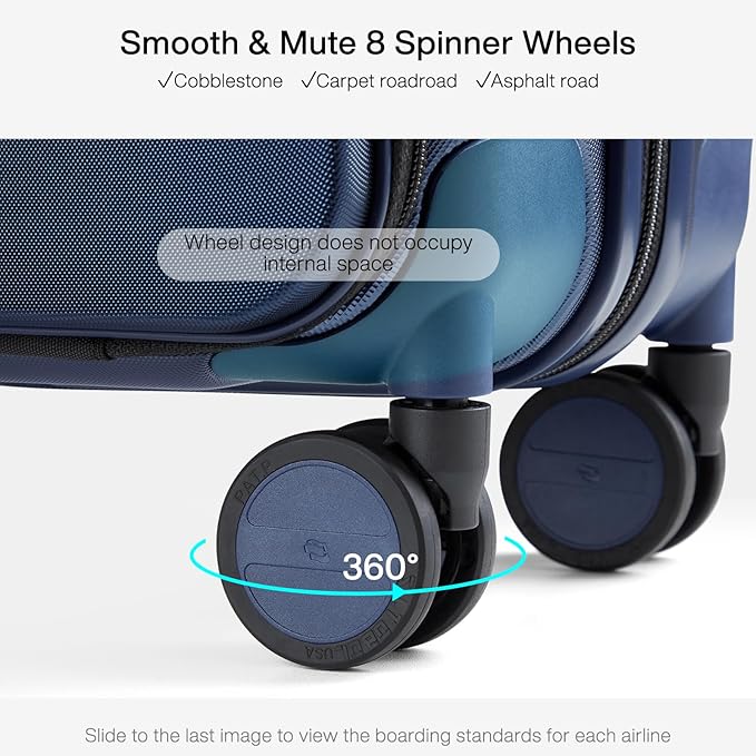 Hanke Grace Carry On Luggage with Wheels Airline Approved Hard Shell Suitcases with Front Pocket，Top Opening Luggage with TSA Lock for Short Business Travel，Dark Blue