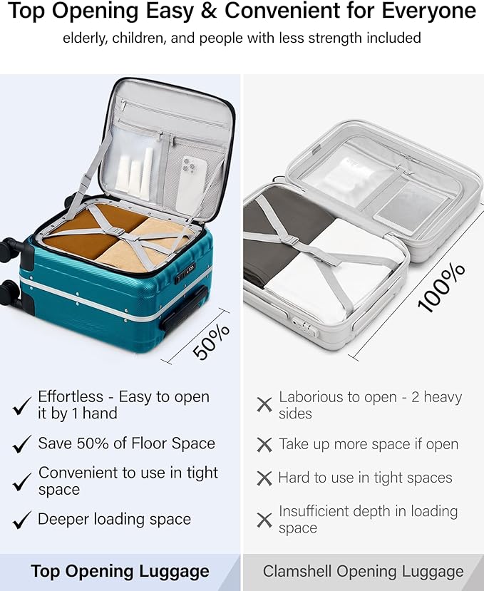 Hanke 16 Inch Small Carry On Luggage Hard Shell Top Opening Aluminum Frame Suitcase with Spinner Wheels, Underseat Front Open Luggage for Men & Women Business Travel and Short Trips, Caribbean Blue