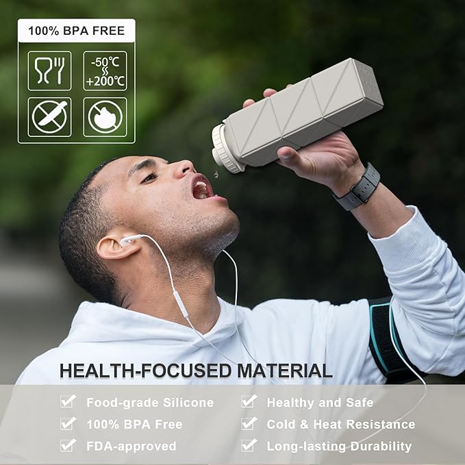 Collapsible Water Bottles 20.6oz, Silicone Foldable Portable Travel Water Bottle, BPA-Free, Leakproof Reusable for Traveling Camping Hiking Cycling Yoga Sports Outdoor, 1 Pack (Starlight)
