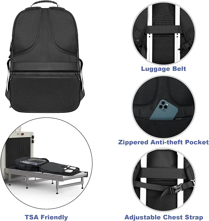 Z-MGKISS Extra Large Backpack for Men, Gaming Laptop Travel Bag Fits 18.4-19" Laptops, TSA Flight-Approved Backpack, Anti-Theft Gym College Business Work Mens Daypack, Black