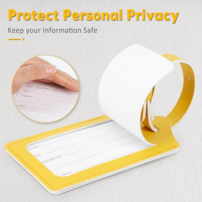 Travelambo Luggage Tags for Suitcases Faux Leather Privacy Protection 2 Pack Bag Tags Travel Accessories Essential, Energetic Yellow