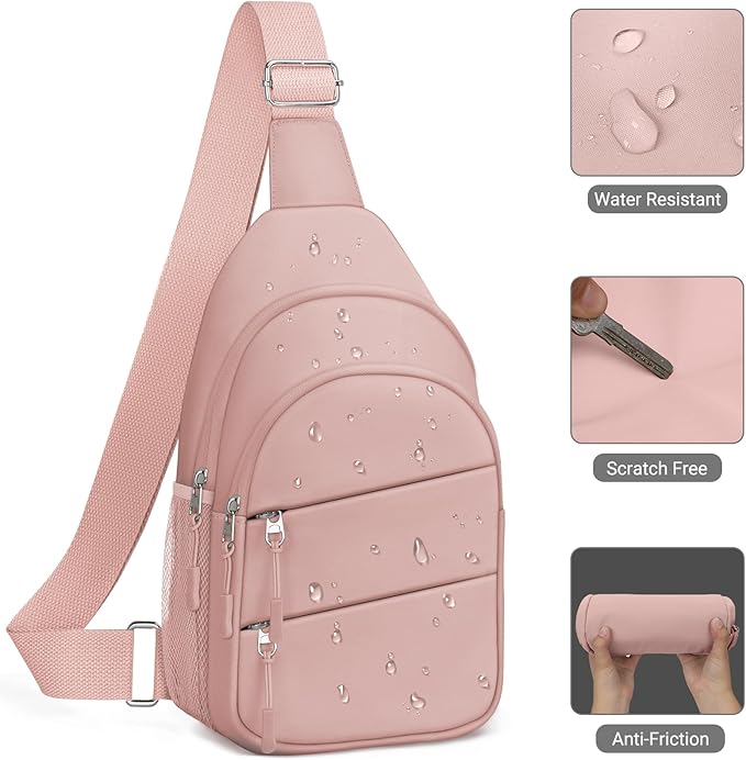 Tuwubi Crossbody Bags for Women, Sling Bag for Men, Small Hiking Backpack Anti Theft Lightweight for Outdoors Travel (L, Pink)