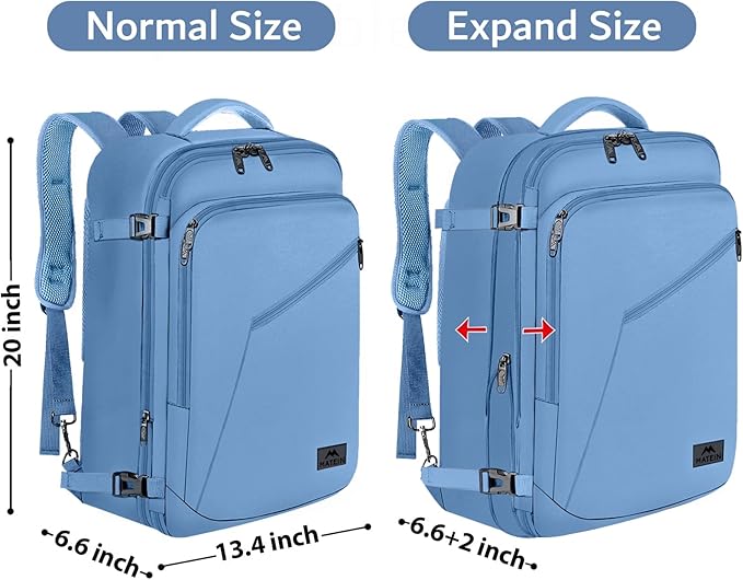 MATEIN Big Backpack for Travel, Carry on Backpack for Airlines with Hide Away Shoulder Straps, Large Hiking Daypack with 2 Handles, Gifts for Traveler Women, Light Blue