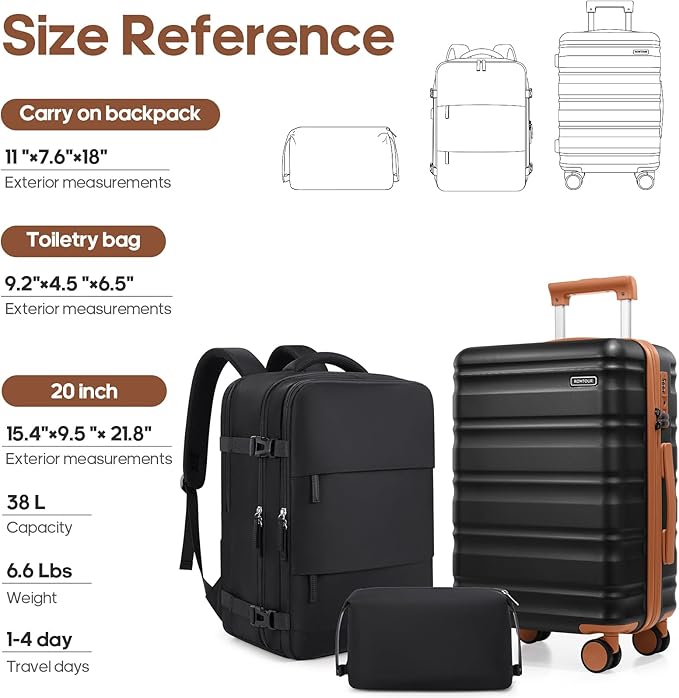 3 Piece Luggage Set 20 Inch Carry On Suitcase with Spinner Wheels, PC Hard Shell TSA Lock, Expandable & Fully Lined Interior, Airline Approved
