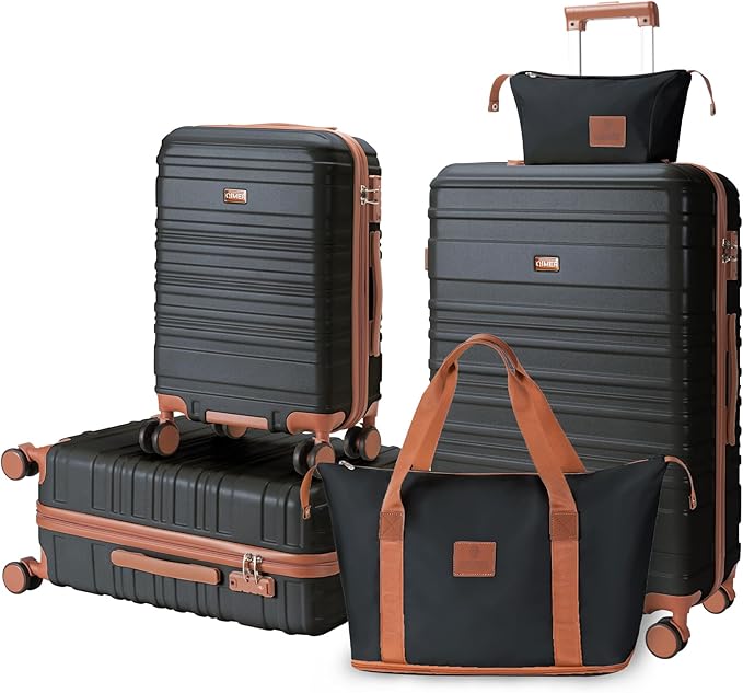 Luggage Set 5 Piece, Polycarbonate Luggage with TSA Locks,sturdy and durable, Carry On Luggage Set Suitable for Family Travel(Black 20/24/28 Inch)