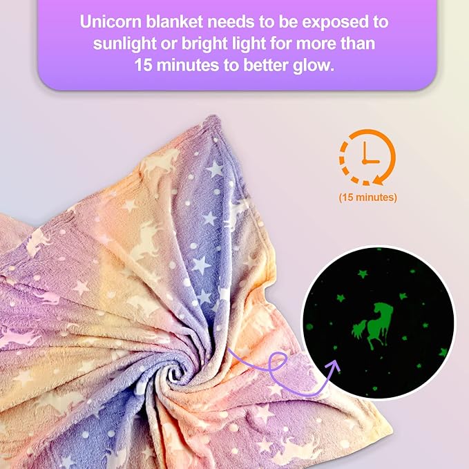 Unicorn Glow in The Dark Blankets for Kids, Soft Fleece Blankets for Girls/Toddler, Unicorns Gifts for Girls Age 3-12 50"x 60"