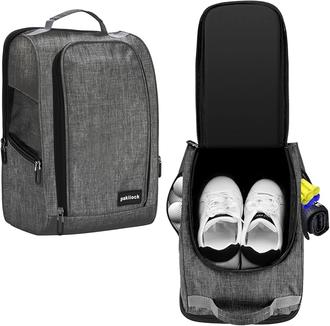 Golf Shoe Bag Zippered travel sport shoe bags With Mesh Ventilation, large back pocket and side pocket for men women black