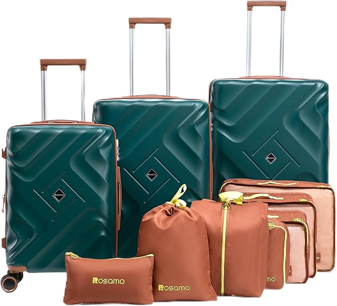 10 piece Luggage Set Expandable Suitcase 22x14x9 Airline Approved Carry on, ABS Hard Case Suitcases with Spinner Wheels,TSA Lock