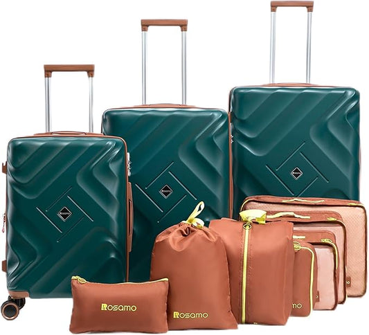 10 piece Luggage Set Expandable Suitcase 22x14x9 Airline Approved Carry on, ABS Hard Case Suitcases with Spinner Wheels,TSA Lock