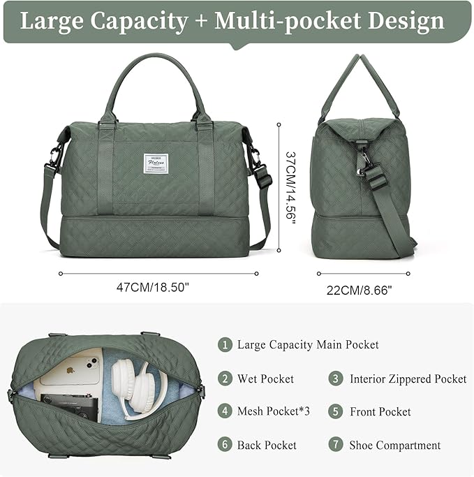 Weekender Bags for Women, Carry on Overnight Weekend Travel Duffel Bag with Shoes Compartment &Toiletry Bag, Personal Item Bag for Travel Business Trips Sport Hospital