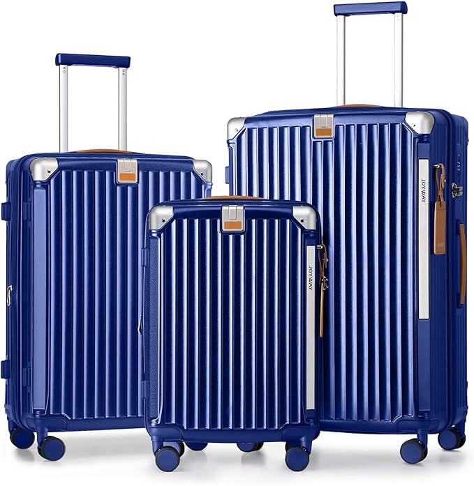Joyway Luggage Sets 3 Piece, Expandable Suitcase with Smart Cup Holder and USB Port, Hardside Carry On Checked with TSA Lock Spinner Double Wheels, Blue