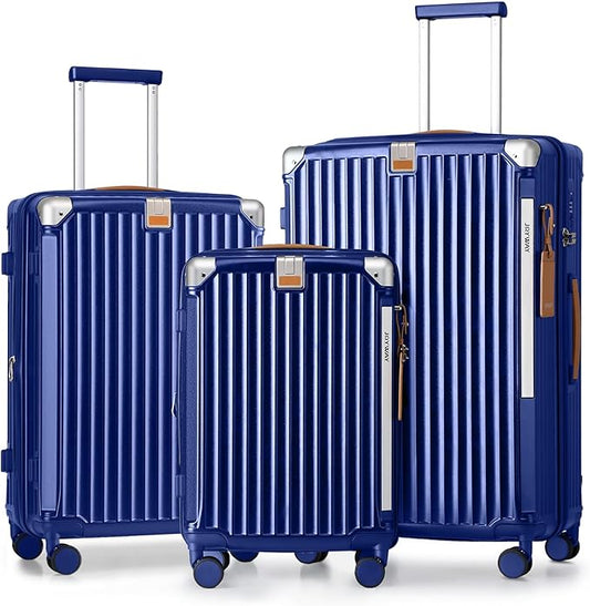 Joyway Luggage Sets 3 Piece, Expandable Suitcase with Smart Cup Holder and USB Port, Hardside Carry On Checked with TSA Lock Spinner Double Wheels, Blue