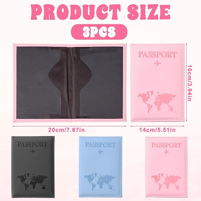 3 Pack Passport Covers, Passport Holder for Travel PU Leather Passports Wallet Cover Case for Women and Men Travel Essentials Accessories