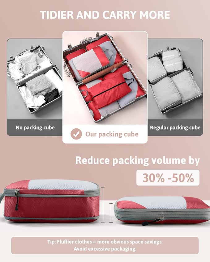 Meowoo 7 Set Compression Packing Cubes for Travel, Durable Ripstop Mesh Suitcase Organizer with Shoe Bag, Ultralight & Expandable Space Saver Travel Cubes